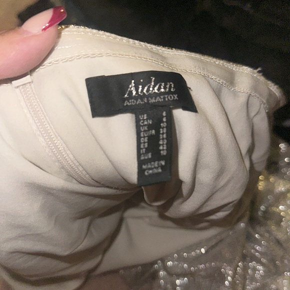 Aidan by Aidan Mattox Off The Shoulder Mini Foiled Cocktail Dress Champagne - Picture 6 of 9